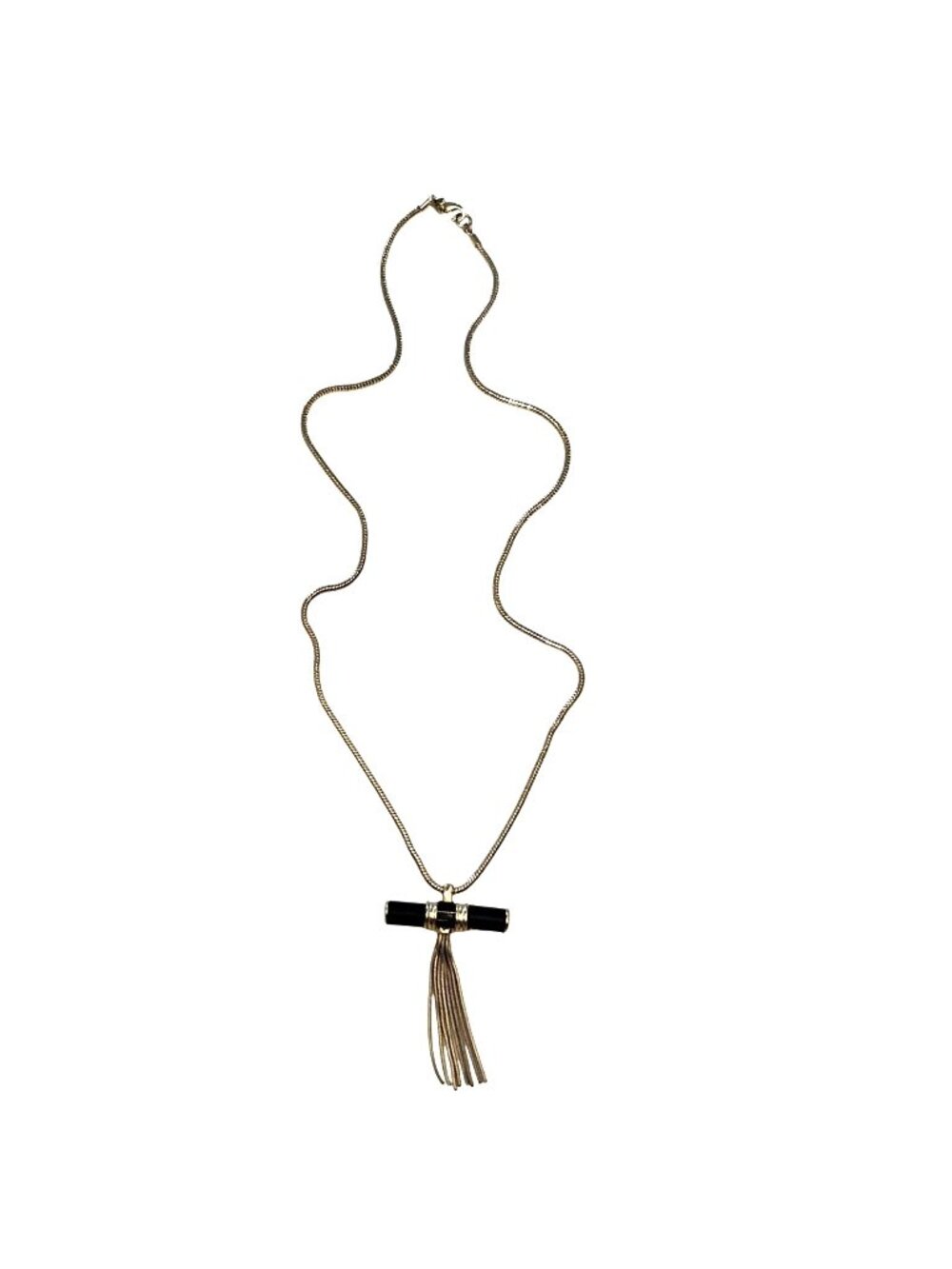 Banana Republic 32" Long Gold Snake Chain Black Enamel Bar Tassel Necklace